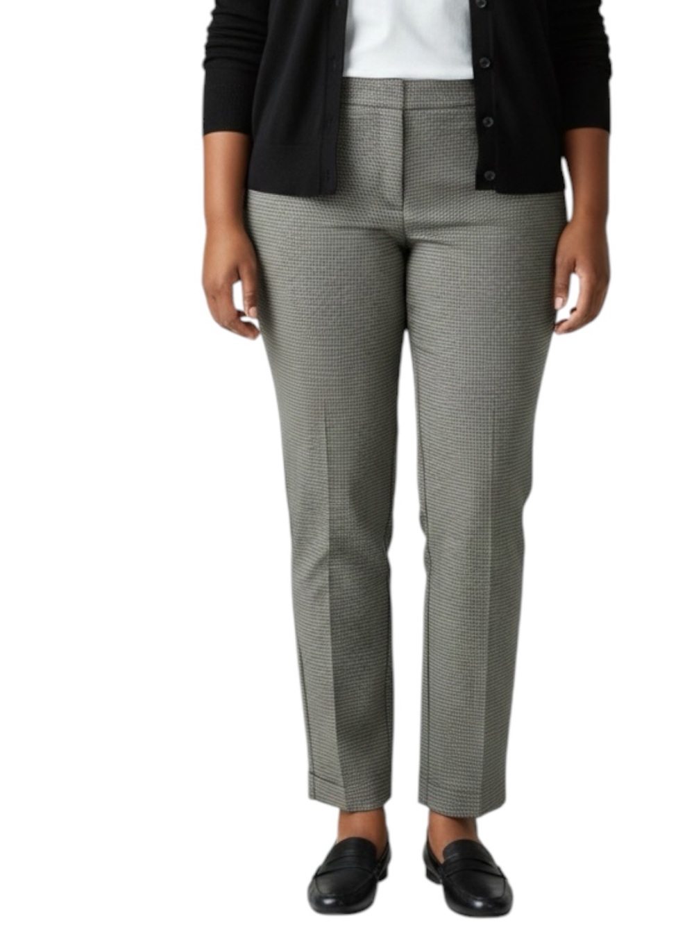 TALBOTS Tailored Straight-Leg Ankle Pants in Black/Gold Houndstooth Size 14